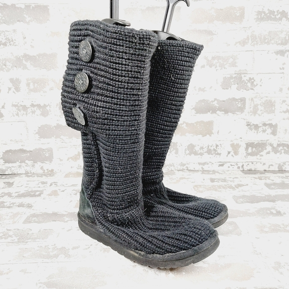 Ugg Australia Classic Cardy Grey Blue Knit Sweater Boots O32 - Picture 4 of 11